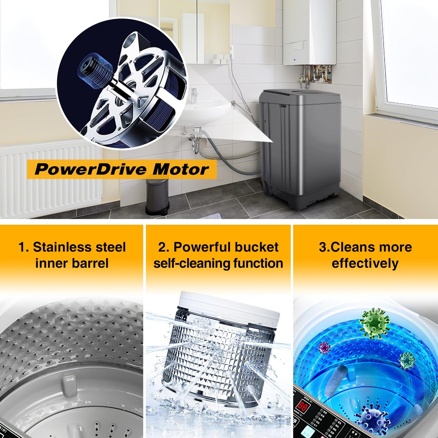 20lbs Portable Washing Machine, Fully Automatic Laundry Washer with LED Display, 10 Programs & 8 Water Levels, Top Load Clothes Washer for Apartment, Dorm, Grey