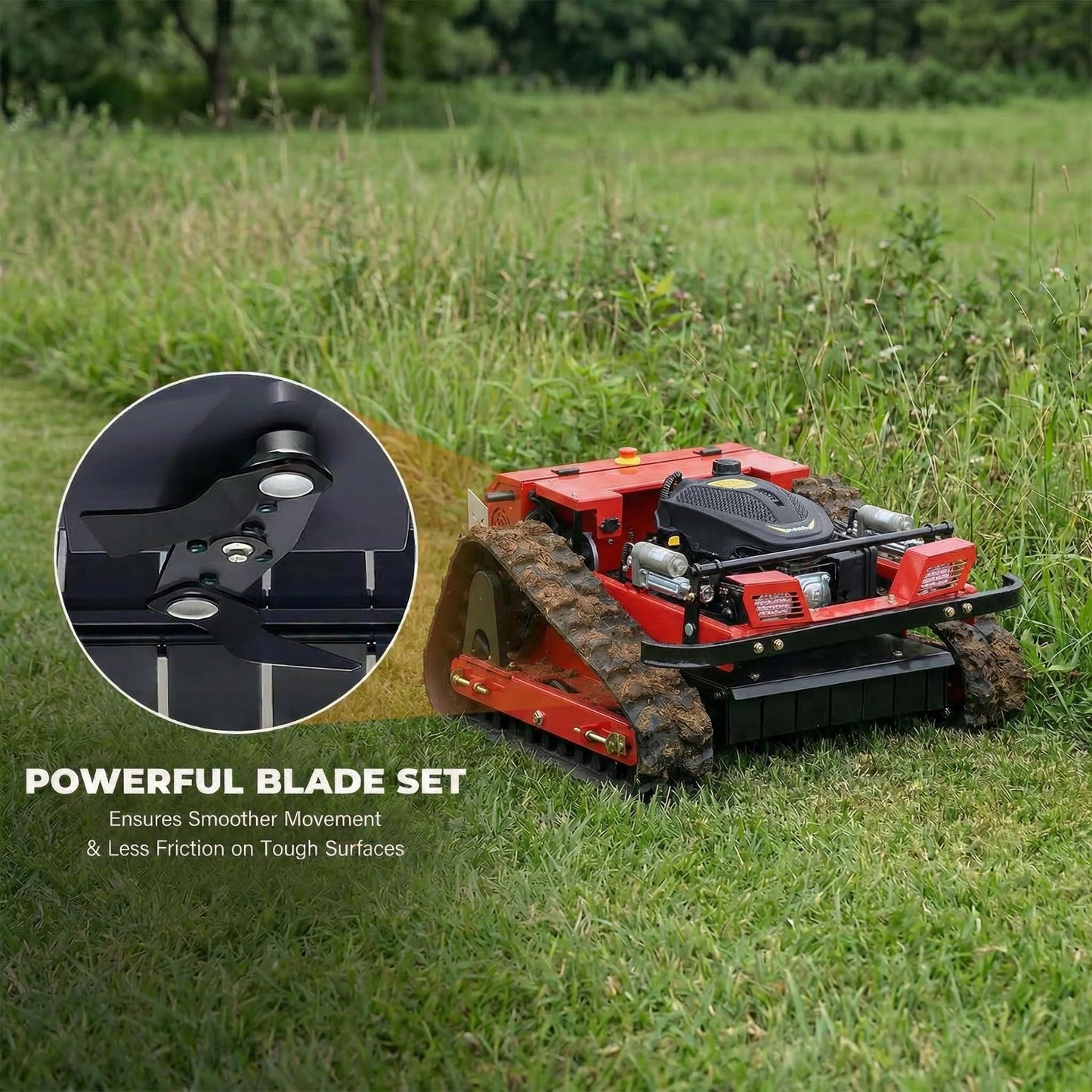 Infront Remote Control Lawn Mower, 20 Inch Cutting Width, Adjustable Height 0.79-5.9 Inches, Track Design,All-Terrain for Steep Slopes Tall Grass Large Lawns