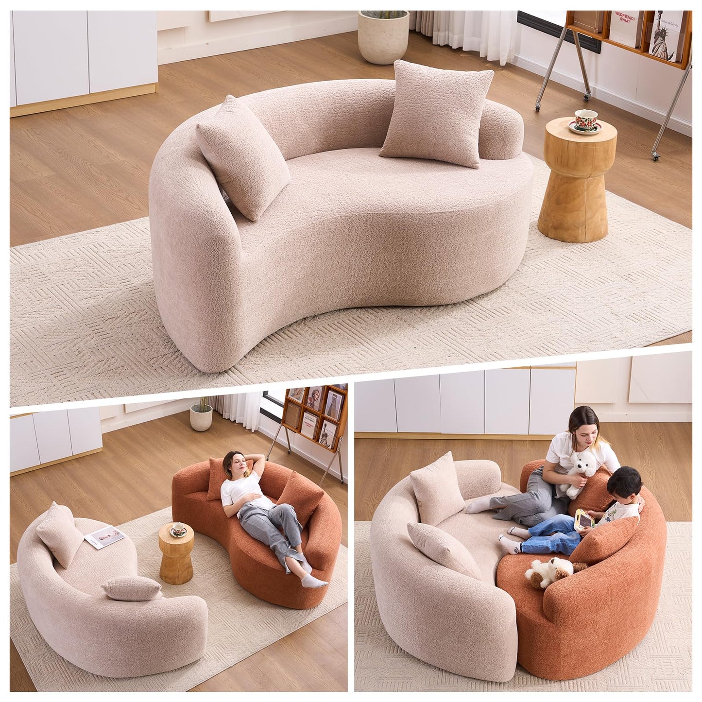 KEIKI S-Curved Loveseat Chenille Couches with 2 Pillows, Upholstered Luxury Plush Cloud Sectional Sofa for Living Room Apartment, Full Sponge Compression