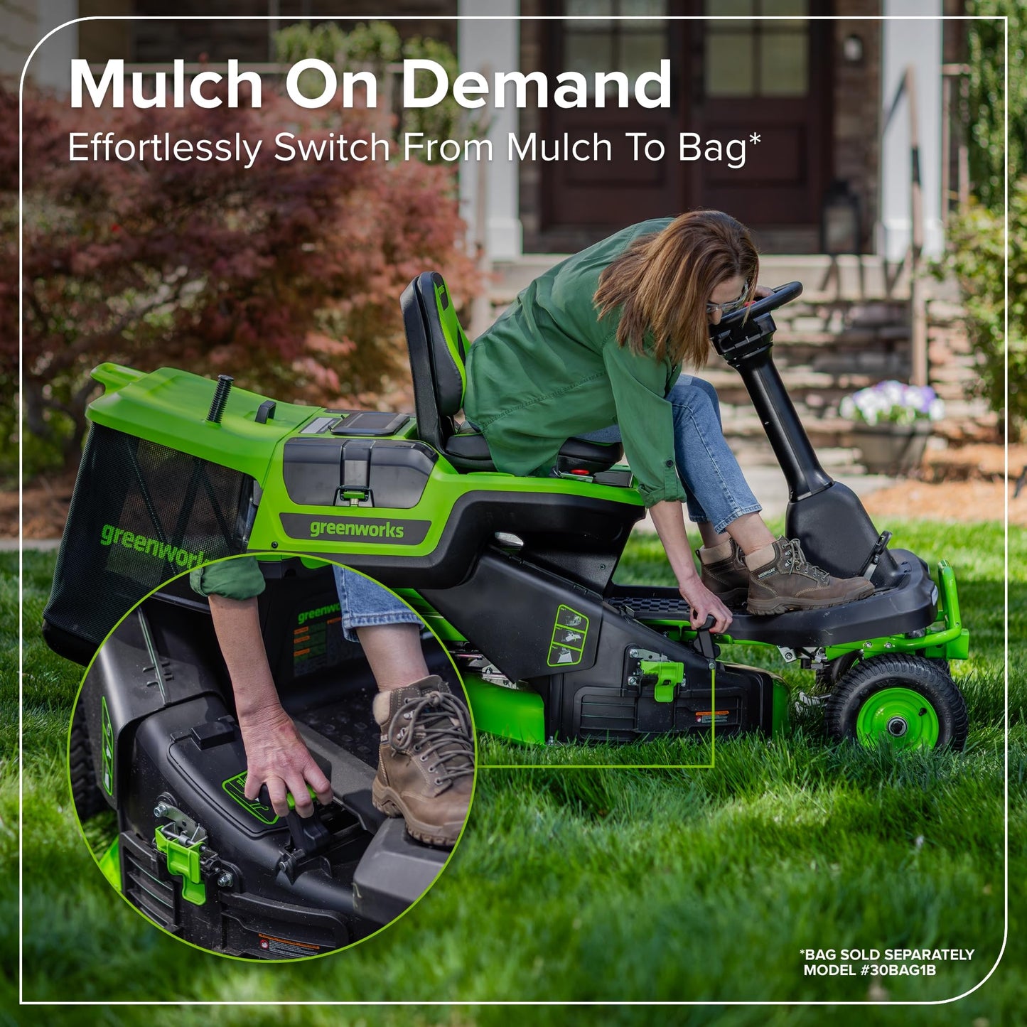Greenworks 80V 30" Cordless Riding Lawn Tractor, (4) 6.0Ah Batteries and 600W Charger