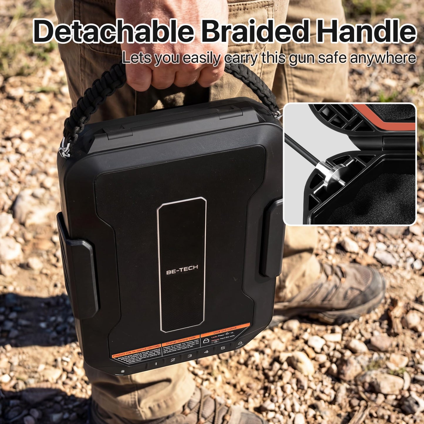 BE-TECH Portable Full-Size Biometric Gun Safe for Handgun,Weatherproof Quick Access Pistol Safe with Fingerprint Keypad,Handgun Case Lock Box with Steel Cable & Pluck Foam for Car, Nightstand,Travel