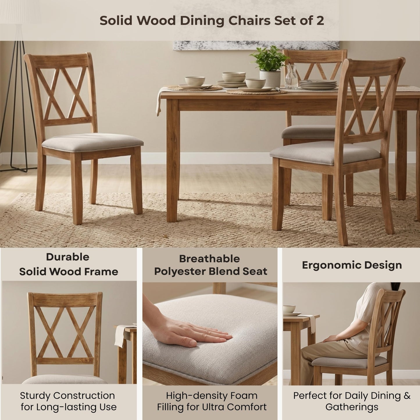 Roundhill Furniture Windvale Cross-Buck Wood 5-Piece Dining Set, Brown