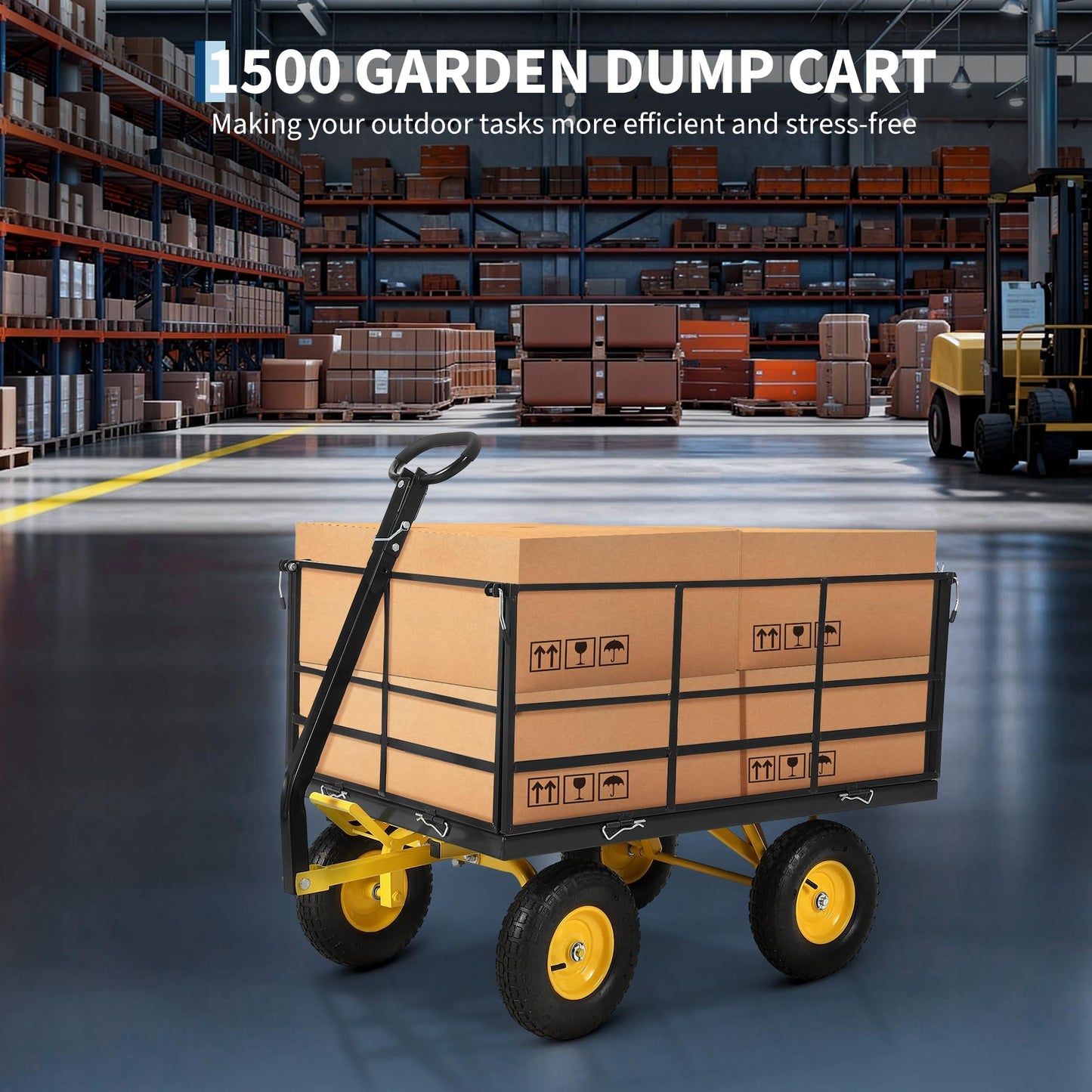 1400 LB Heavy Duty Garden Wagon Cart – 13" All-Terrain Tires, 3-in-1 Utility Yard Trailer with Removable Side Panels, Outdoor Metal Wagon for Lawn, Yard, Backyard