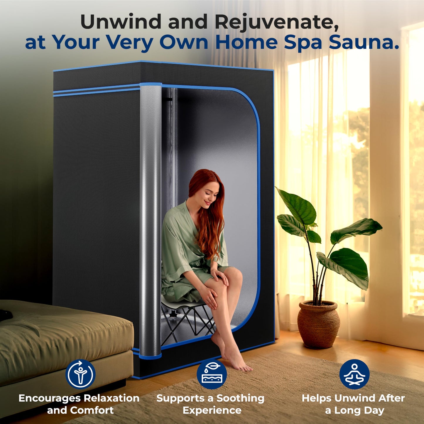 SereneLife Portable Sauna for Home, Infrared Sauna Tent with Heated Foot Pad and Folding Chair, Compact Personal Rejuvenation Sauna, Remote Control in-Home Spa, 35" x 71" - inch (Black)