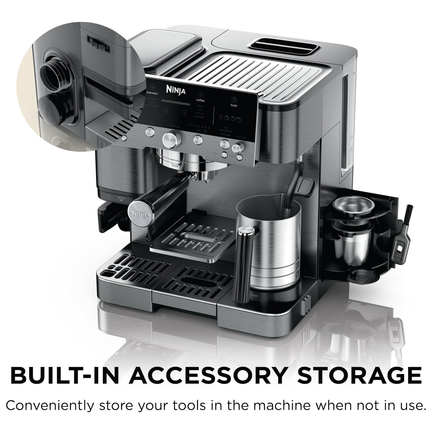 Ninja Luxe Café Premier 3-in-1 Espresso Machine, Drip Coffee, & Rapid Cold Brew | Built-in Coffee Grinder, Hands-Free Milk Frother, Assisted Tamper for Cappuccinos & Lattes | Gunmetal | ES601GM