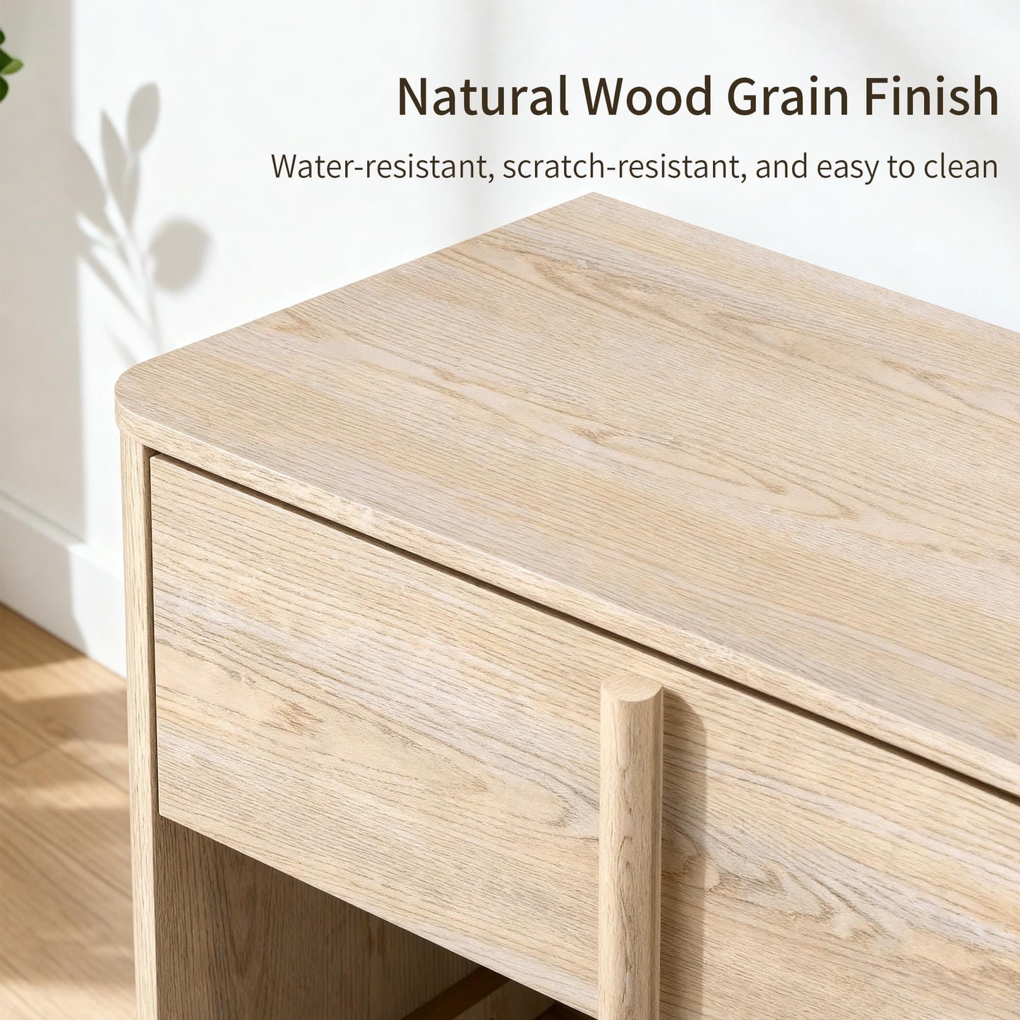 Hotmeily 31.5" Wide 3 Drawer Nightstand, Wood Grain Chest of Drawers, Large Bedside Storage Cabinet with Drawers for Bedroom, Curved Design with Rounded Wood Handles,Natural Wood