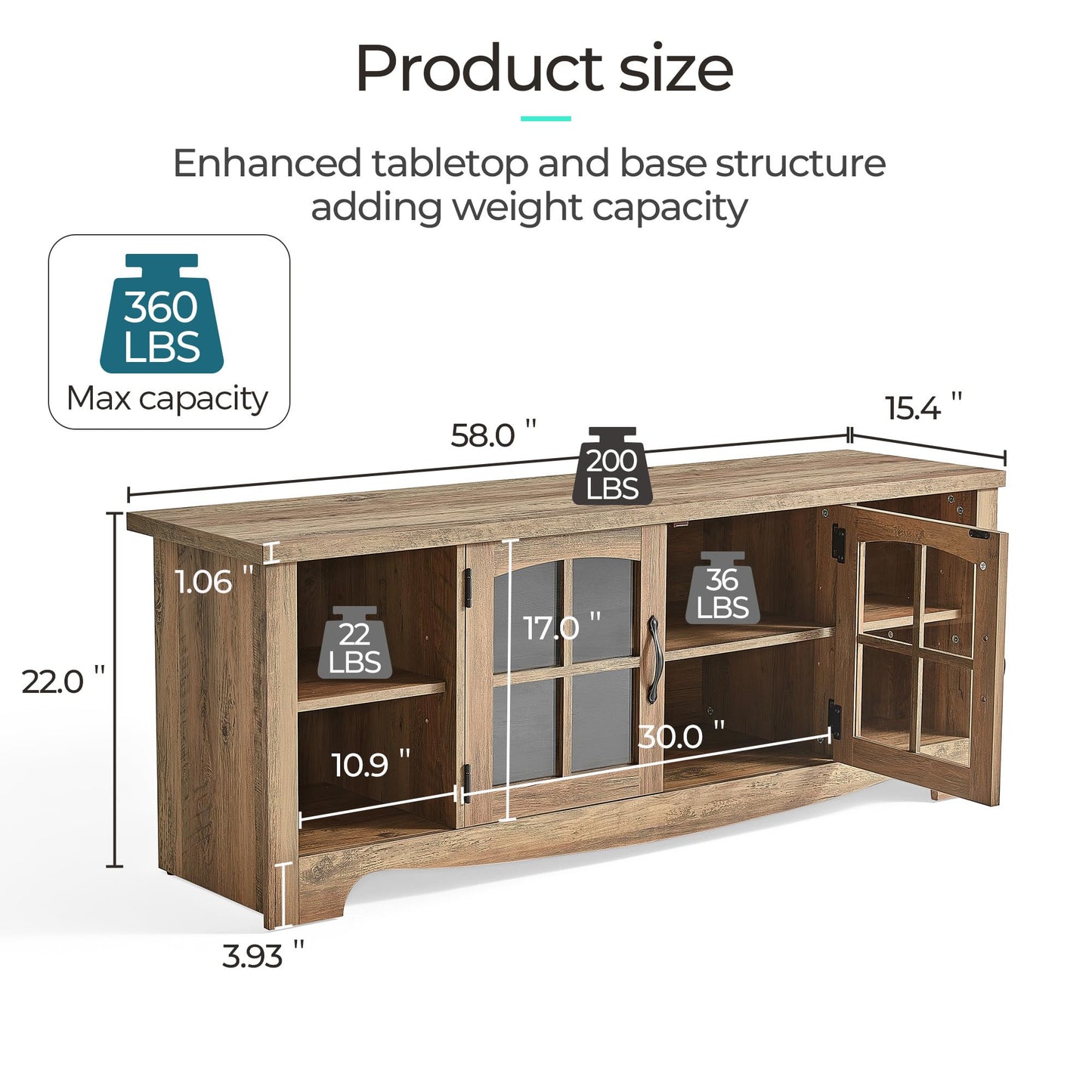 LINSY Home Farmhouse TV Stand for 65 Inch TV, Wood Entertainment Center with Glass Door Storage Cabinet & Adjustable Shelves, Large Sturdy Console Table for Living Room & Bedroom