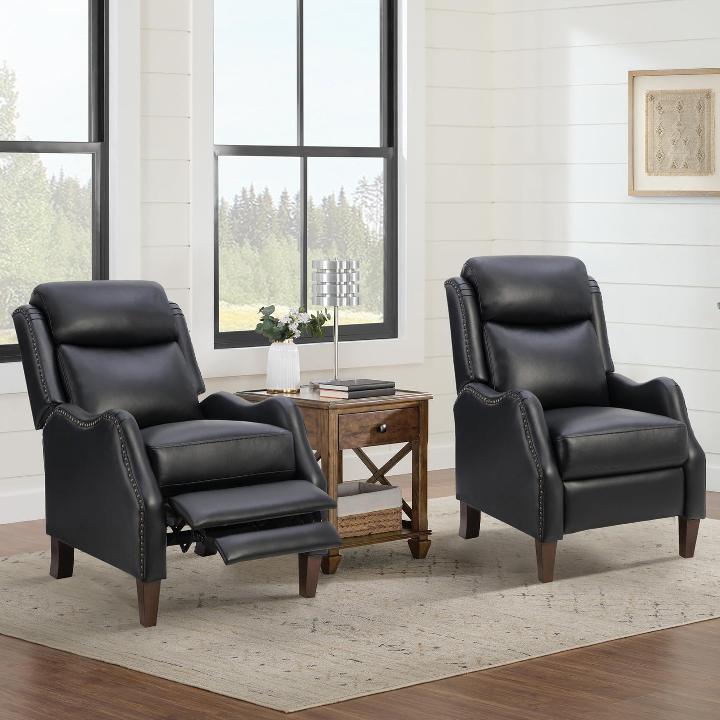 KISLOT Leather Pushback Recliner Faux Armchair with Rivet Decoration Single Sofa Accent Chair for Living Room Bedroom