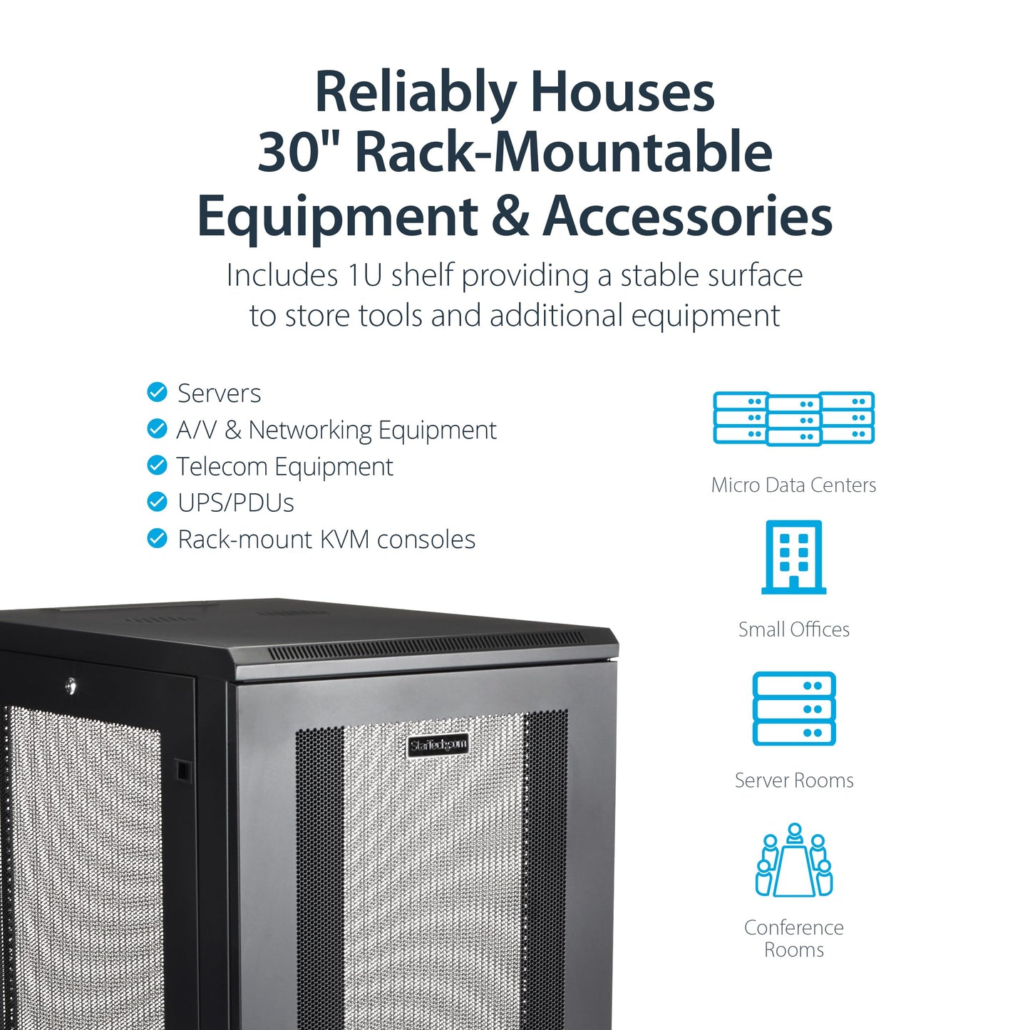 StarTech 24U Enterprise-Grade Server Rack Cabinet Kit, 19in Enclosed 4-Post Rack with Shelf and Cable Management, 29in (75cm) Mounting Depth, 992lb (450kg) Capacity