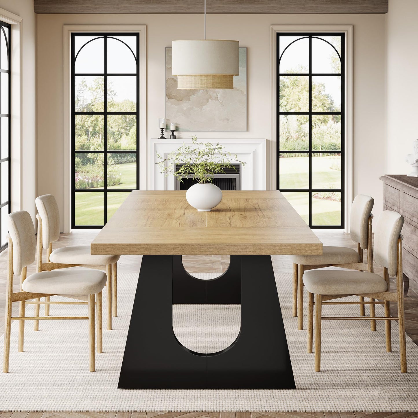 Tribesigns Large Dining Table for 6-8 People, 70.9-Inch Wood Rustic Rectangular Table with Black Wooden Legs, Farmhouse Center Kitchen Table for Dining Room, Living Room, Home Furniture, Oak and Black
