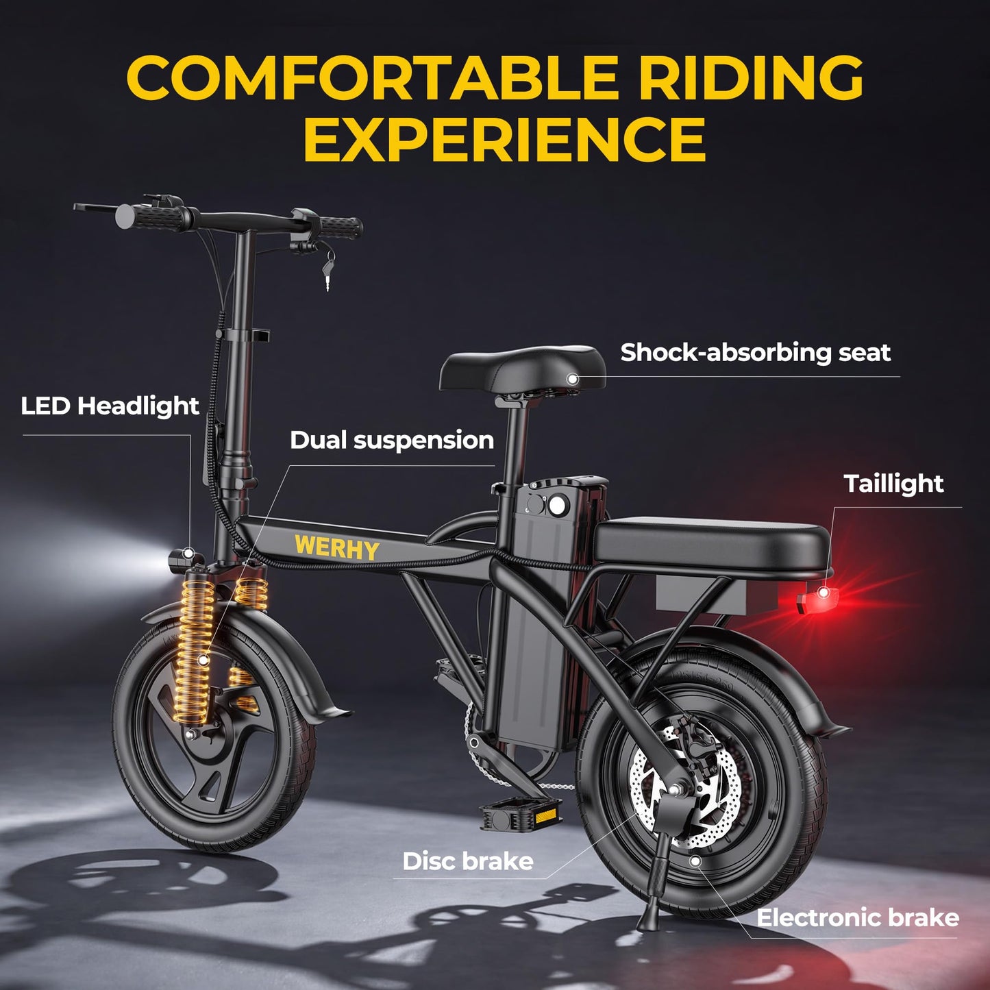 WERHY Electric Bike for Adults, 14" Tire Electric Dirt Bike with 48V Battery, Max 20/30 Miles Range (Pedal Assist Mode), Mini E Bikes