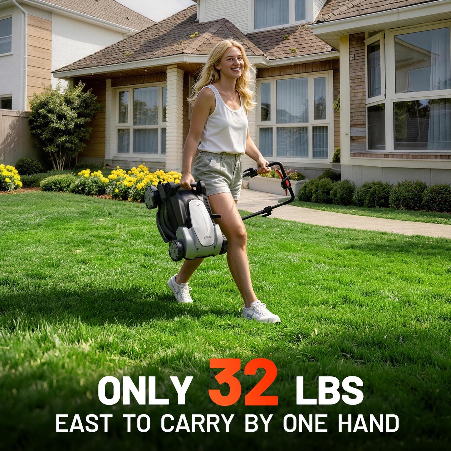 Litheli 40V Brushless Push Mower, 16″ Cordless Lawn Mower, 6 Adjustable Heights (1-3″), 50L Collection Bag & Mulching, 2×5.0Ah Batteries & Charger Included
