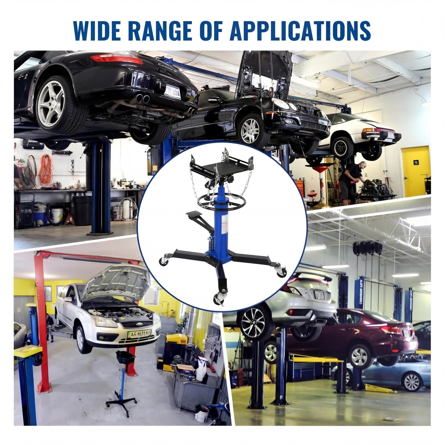 1322 LBS Transmission Jack High Lift 2-Stage Hydraulic Telescopic Stand, 33.5"-69" Height, Foot Pedal & 360° Swivel Wheels, Heavy Duty Transmission Lift for Car, Truck, Garage