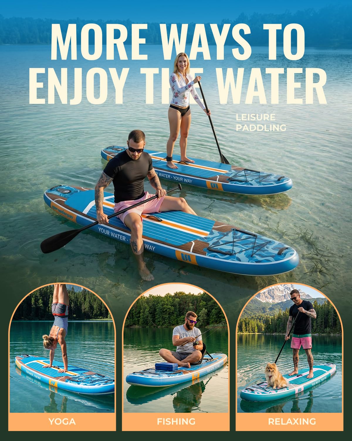 Marsdorgan 11ft Inflatable Stand Up Paddle Board with Kayak Seat, Wood Grain Lightweight SUP, 430lbs Capacity for Water Sports Fishing Surfing, 2-3 Person Family, w/Pump & 10L Dry Bag, Walnut