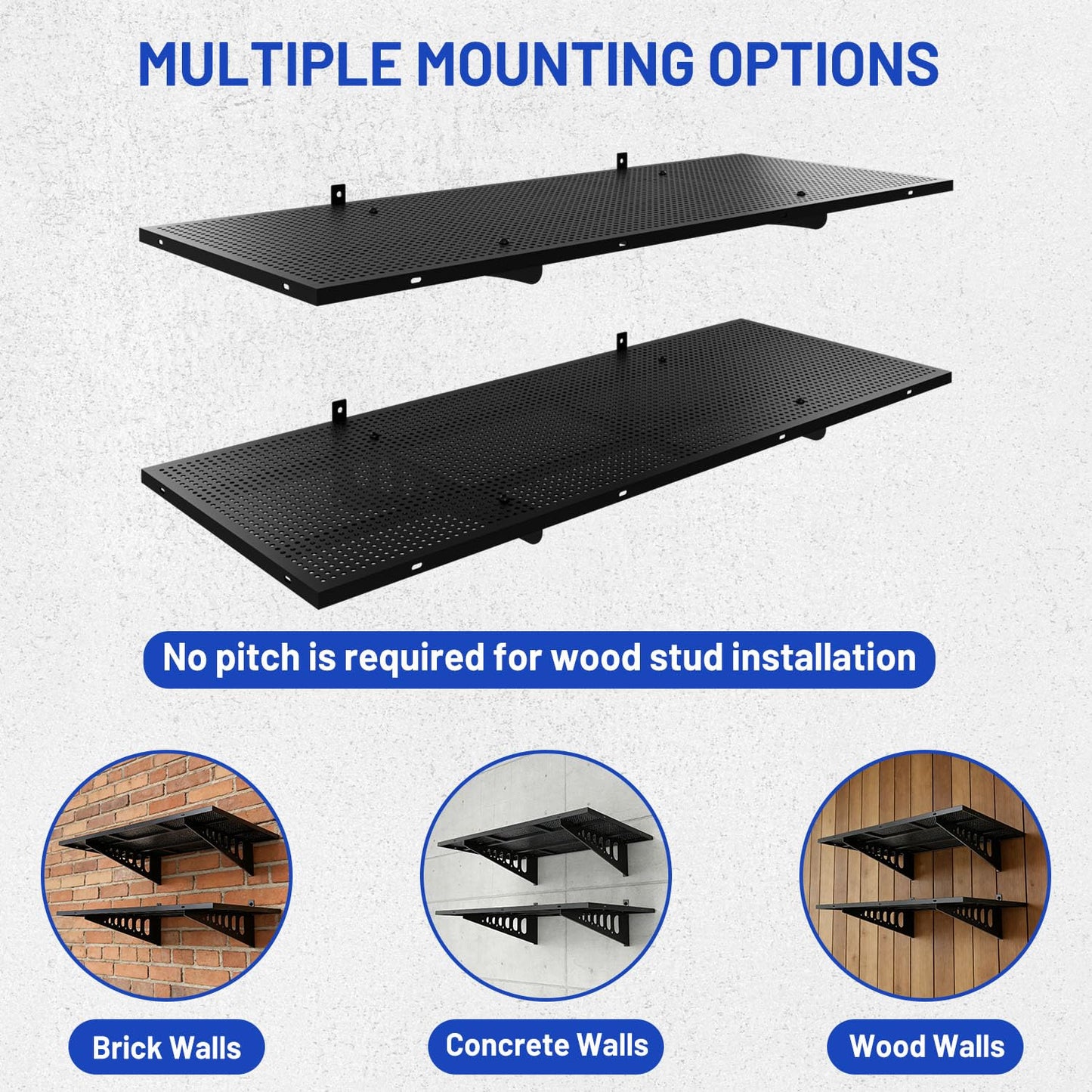 ZONEGRACE 4-Pack 1.5x4ft Garage Wall Mount Shelves, 1000 Lbs Heavy Duty Wall Shelving, Metal Organizer Rack For Garage Wall Storage Systems With Complete Install Kit & Hooks, Black