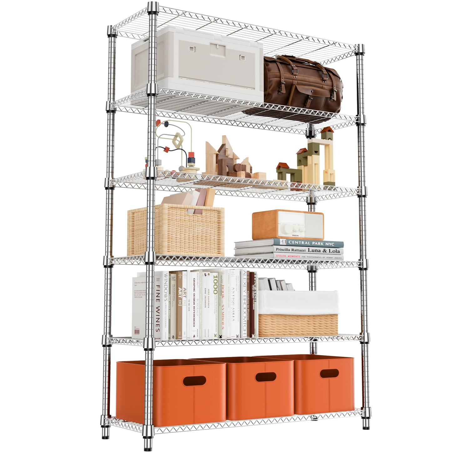 M MZG 2100LBS 47.2" W 6 Tiers Shelf Storage Shelves Metal Shelving Unit Heavy Duty Garage Shelving Adjustable Wire Shelves for Pantry,Kitchen,Garage,Basement,Chrome 17.7" D x 47.2" W x 82.4" H