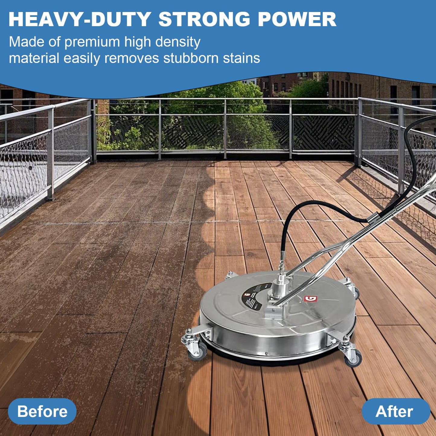 24" Pressure Washer Surface Cleaner with Dual Handles – Stainless Steel, 4-Wheel Design for Driveways, Sidewalks, Curbs, Decks, & Patios – 4900 PSI, High-Efficiency Cleaning Accessory