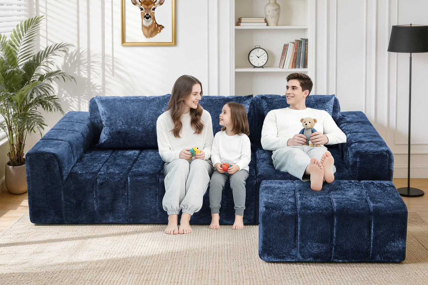 HABUTWAY 95" Modular Sectional Sofa with Chaise, L-Shaped Cloud Couch with Deep Seat, Convertible Upholstered Boneless Couch for Living Room Apartments Bedroom, No Assembly Required, Blue