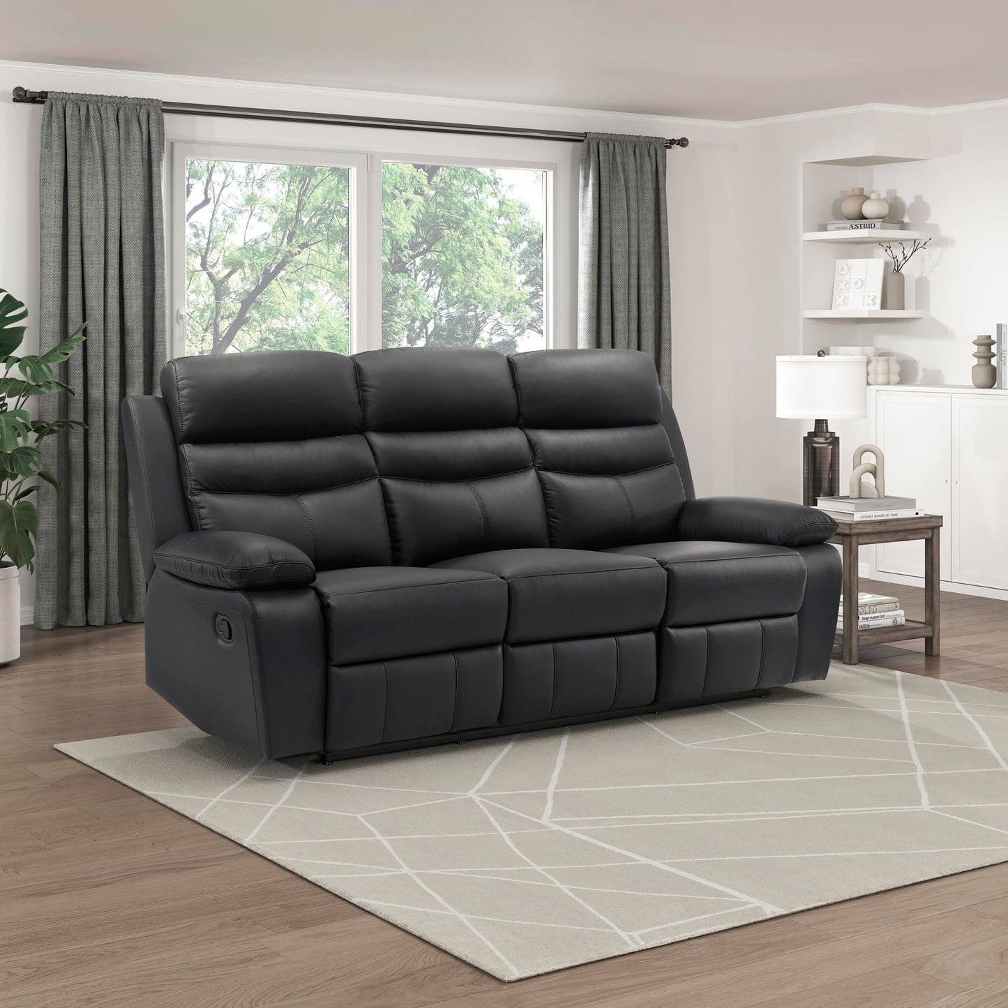 Lexicon 86.5" W Manual Reclining Sofa, Top Grain Leather Match Reclining Sofa, Home Theater Seating, Wall Hugger Recliner Couch, Manual Double Recliner RV Couch for Living Room, Black