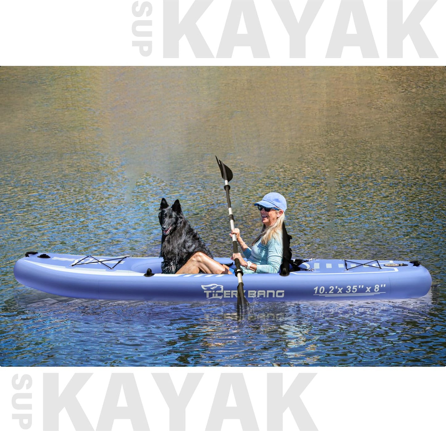TIGERXBANG 10.2'x35''x8'' Inflatable Kayak with Detachable Seat, SUP-Kayak Set Includes Hand Pump/Aluminum Oar/Backpack, Inflatable Boat for Adults/Youth | for Fishing, Touring-Purple