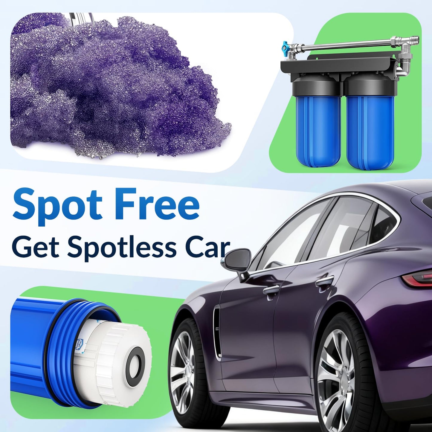 Spotless Water System for Car Wash with Bypass Switch, Deionized Water System for Car Wash with Resin, Spot Free Water Deionizer for Car Washing, Works for Motorcycles, RV, Boats, No Towel Drying ﻿