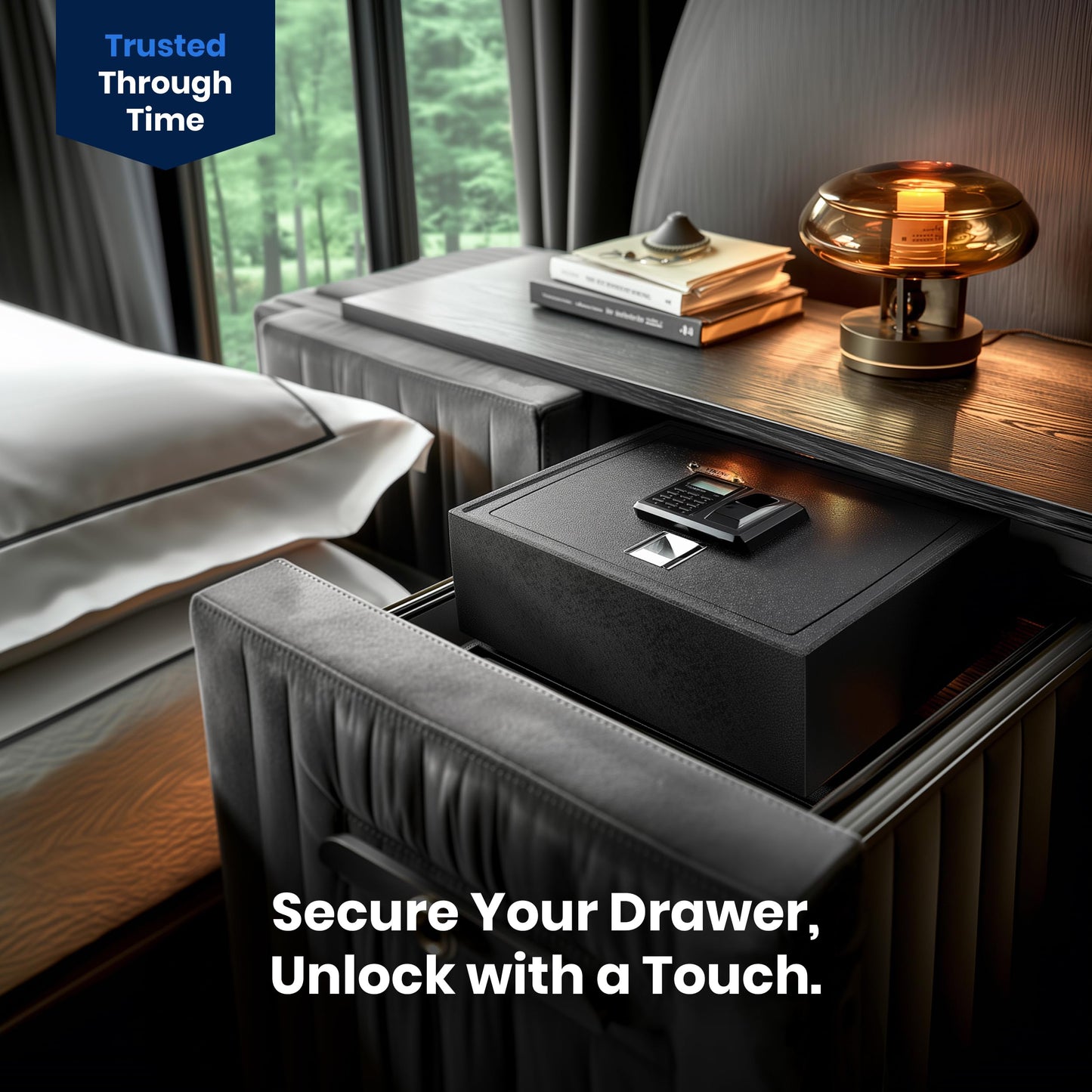 Viking Security Safe VS-14BL - Heavy Duty Top Opening Drawer Safe, Biometric Fingerprint Digital Safe Box with 500 DPI Sensor, Anti-Pry Steel Security Safe for Home, Small Safe for Valuables Storage