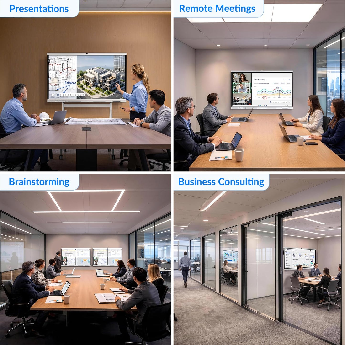 NEWORK Smart Board, 65" All-in-One Interactive Whiteboard, Google EDLA Certified, 48MP CMOS Sensor 4K UHD Camera, 8 AI Noise-Canceling Mics, for Professional Business Meetings and Classroom