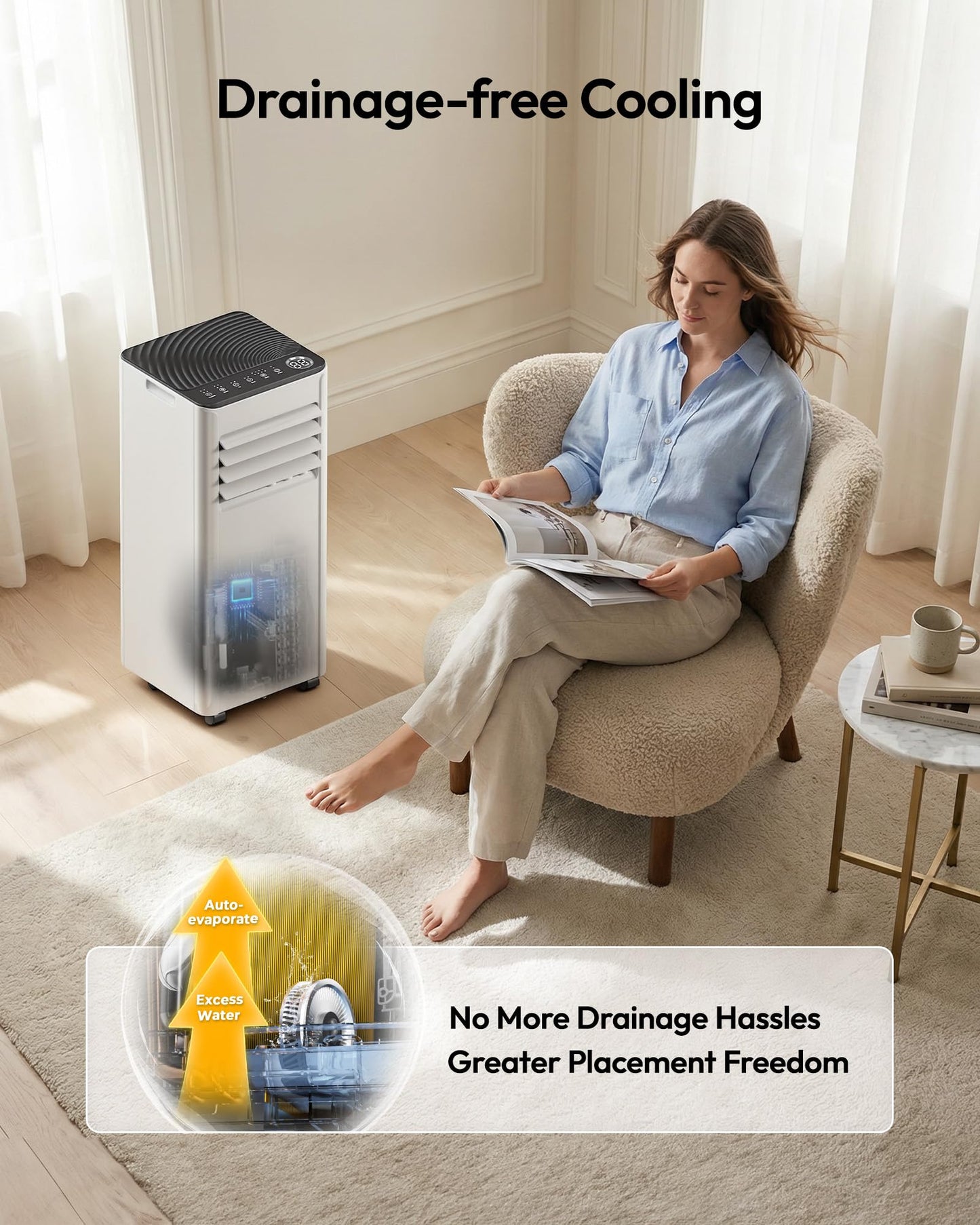 EUHOMY 10,000 BTU Portable Air Conditioners, 4-in-1 Portable AC Unit Cools Up to 450 Sq.Ft, Portable Air Conditioner with Cool, Fan, Dry, Sleep Modes with Remote Control, 50 dB, 24H Timer, for Bedroom
