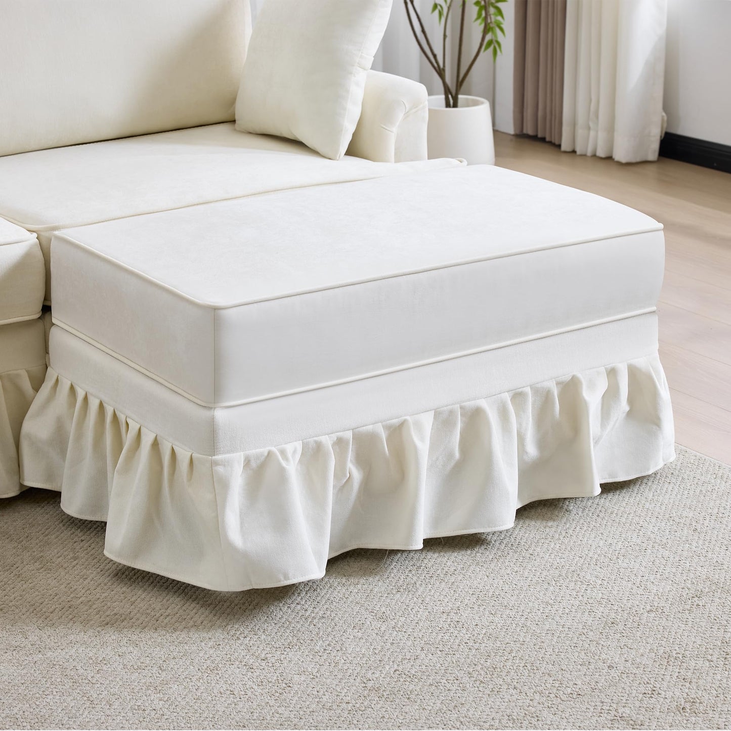 ERYE 103" L-Shaped Convertible Sectional Sofa W/Removable Ottoman and Ruffled Pleated Skirt, Comfy Chenille Sectional Couch Reversible Corner Sofa Couch for Living Room