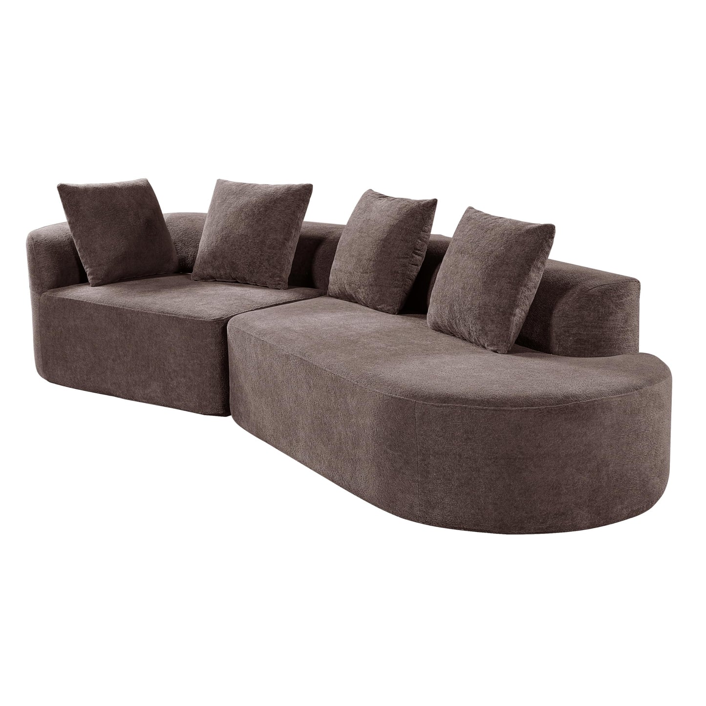 Merax 2-Piece 116" L-Shaped Modular Sectional Sofa Set, 4 Seat Fully Assembled Curved Upholstery Couch with High-Density Compressed Sponge, Chaise Lounge & 4 Pillows for Living Room, Brown