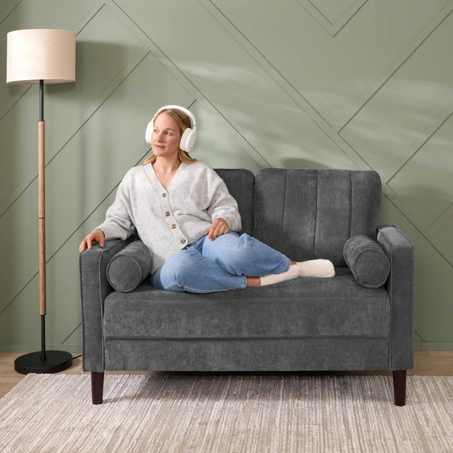 Bush Home 54-inch Loveseat, Living Room Furniture, Max Collection, Iron Gray Chenille Fabric