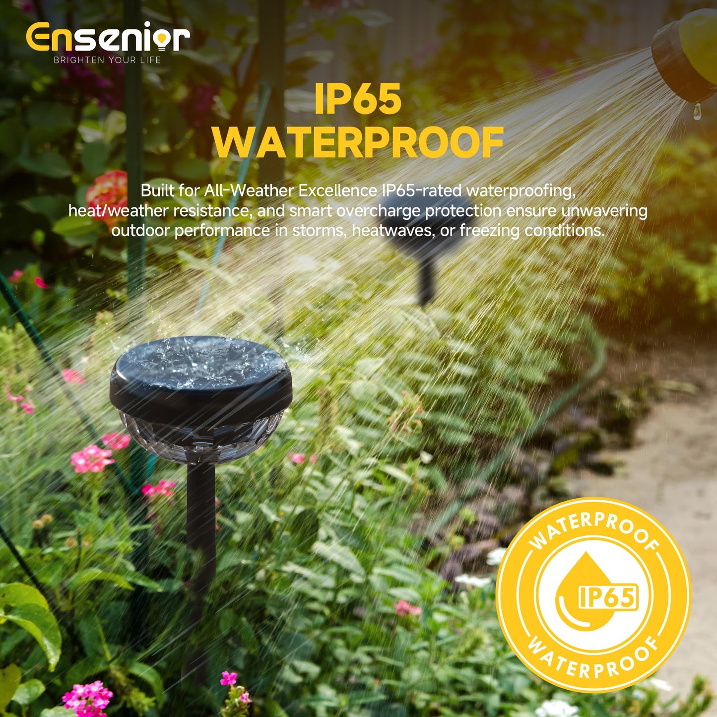 Ensenior Solar Garden Lights, 10-Pack, 3000K Warm White LED, Waterproof, Adjustable Height, Plastic, Model CP4-12CM-30K-10-BL-ZY