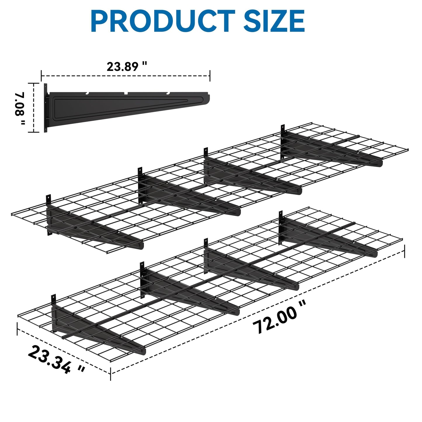 STORKING 2-Pack 2x6ft Garage Wall Shelving, 24"x72" Shelf Storage Rack Floating Shelves Wall Mounted, Heavy Duty Storage Shelves, 800lbs Load Capacity, with 16 Hooks for Garage Organization, Black