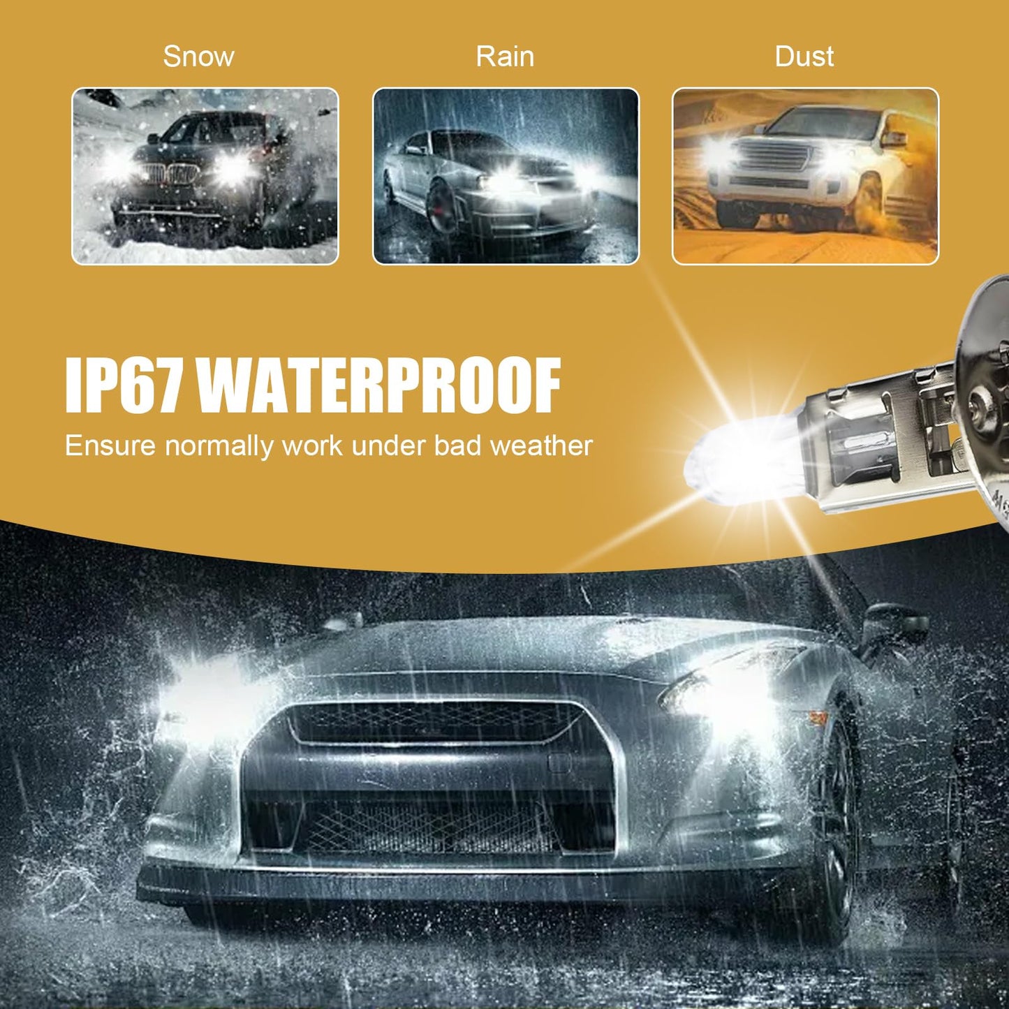 gunhunt Halogen Bulbs H1-55W, 12V Quartz Lamp, Ultra-bright Low/High Beam, 2 PCS, Warm White Light