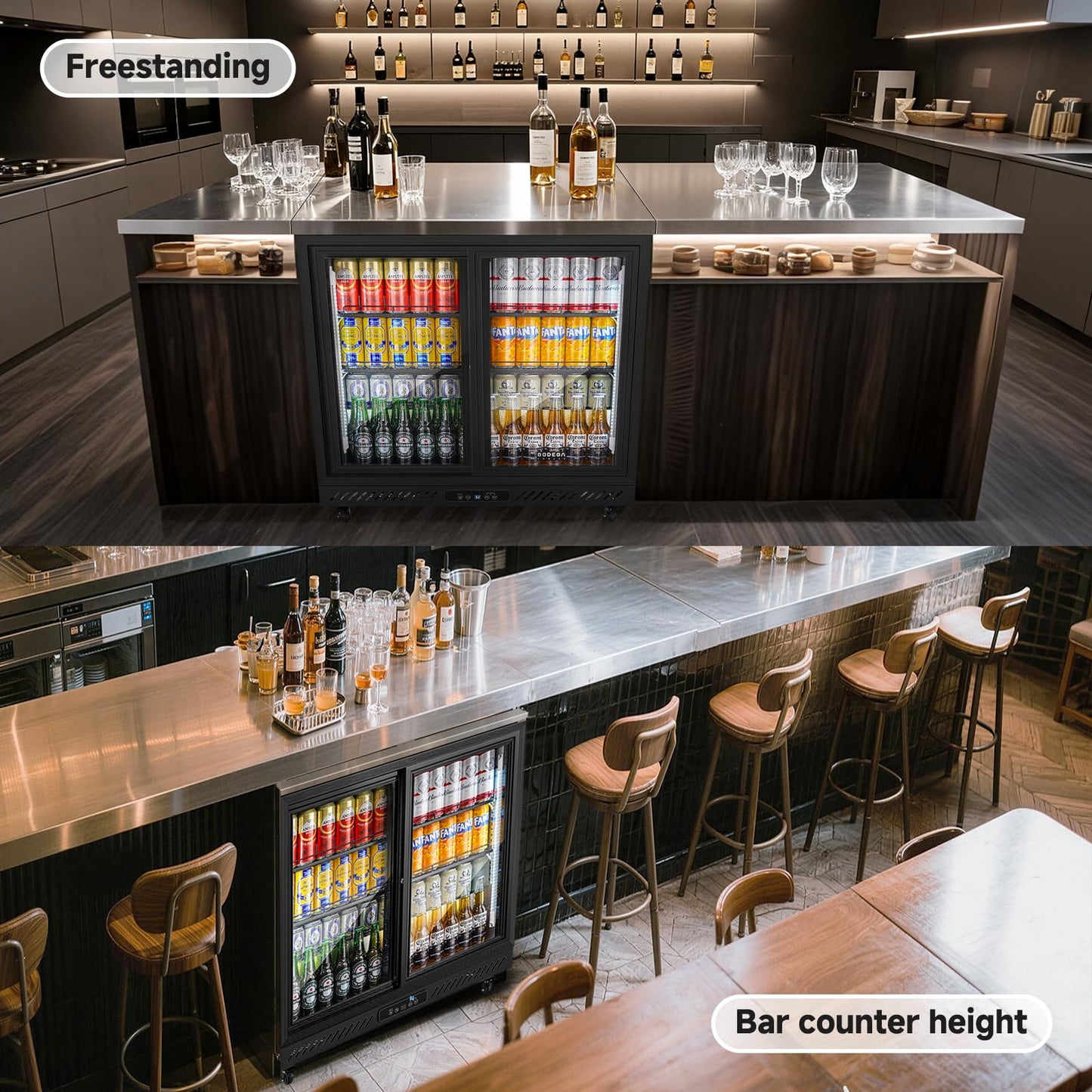 BODEGA BODEGACOOLER Back Bar Cooler,7.7 Cu.ft Commercial Beverage Refrigerator with 2 Sliding Glass Doors,Beverage Fridge with 4 Caster Perfect for Beer,Stainless Steel Top, Wine,Soda,DOE Approved