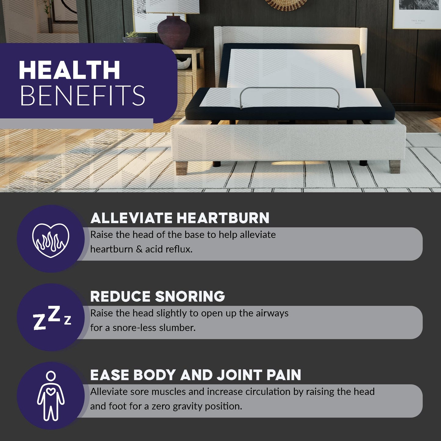 Blissful Nights King e3 Adjustable Bed Base Frame with Head and Foot Incline, Wireless Remote Control, Easy Assembly, and 10 Year Warranty