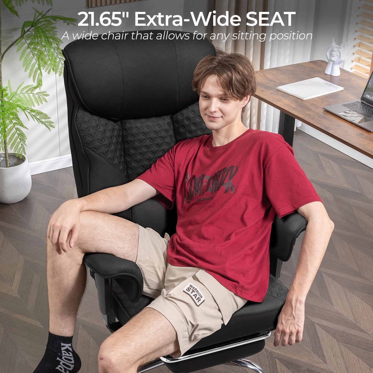 GTPLAYER Big and Tall Office Chair, High Back Computer Gaming Chair with Ergonomic Lumbar Support &Pocket Spring Cushion for Lower Back Pain Relief, Fabric Executive Chair with Foot Rest, Black