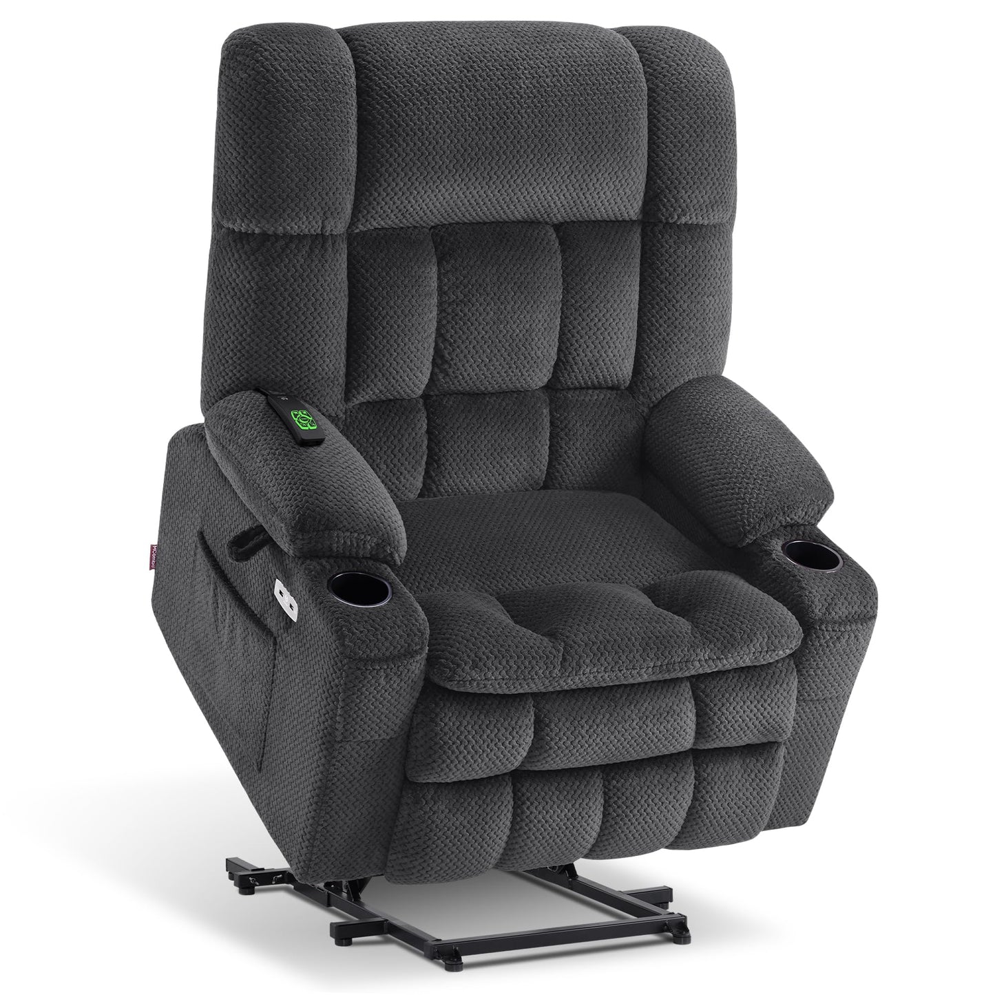MCombo Oversized Power Lift Recliner Chair for Elderly, Dual Motor Lift Chair with Heat and Massage, Lay Flat Lift Chair for Big and Tall, Cup Holders, Fabric R7891 (Oversize, Dark Gray)