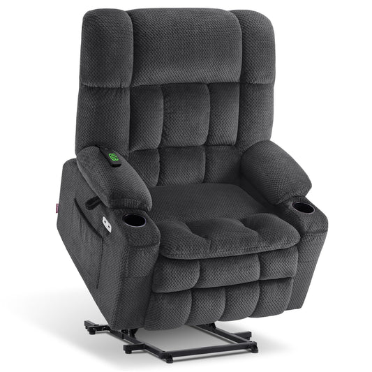 MCombo Oversized Power Lift Recliner Chair for Elderly, Dual Motor Lift Chair with Heat and Massage, Lay Flat Lift Chair for Big and Tall, Cup Holders, Fabric R7891 (Oversize, Dark Gray)