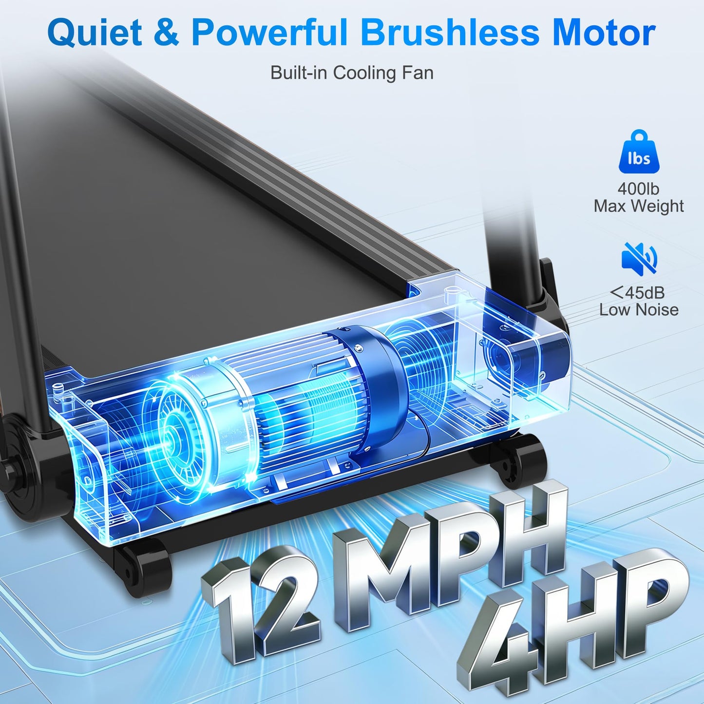 Borgusi Treadmills for Home with Auto Incline - Fully Assembled, 4 Hp Foldable Treadmill, 18.9 Inch Wide, 400 Lb Capacity, LED Display, 12 Mph Speed, Bluetooth App and Speaker, Shock Absorbent
