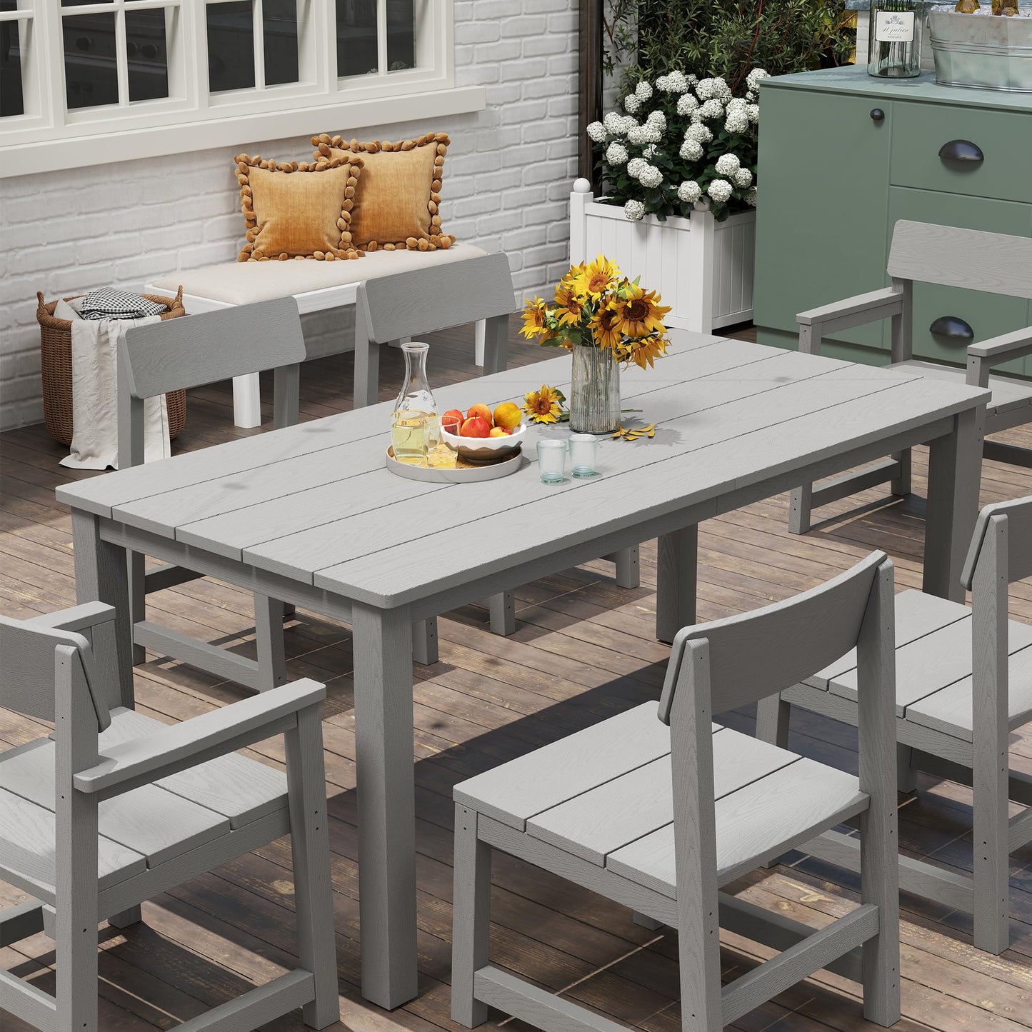 Jocoevol 9 Piece Patio Dining Sets for 8 HIPS Outdoor Dining Table Set with Umbrella Hole Table and 8 Chairs Furniture for Backyard Poolside Garden, Grey
