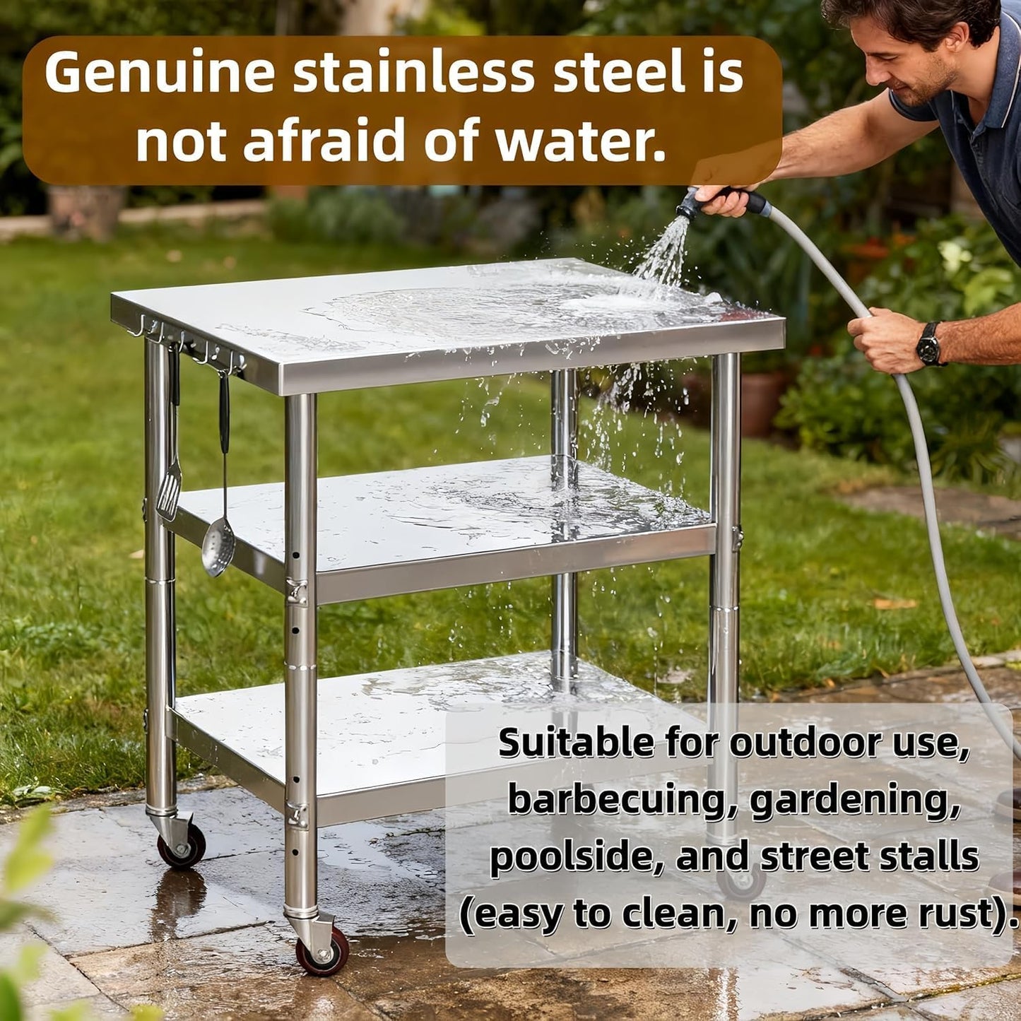 Stainless Steel Prep and Work Table with Wheels, Multi-Size Heavy-Duty Metal Commercial Kitchen Commercial Workbench,Suitable for Restaurants, Homes,Outdoor and Hotels (51" Lx24 Wx34 H)