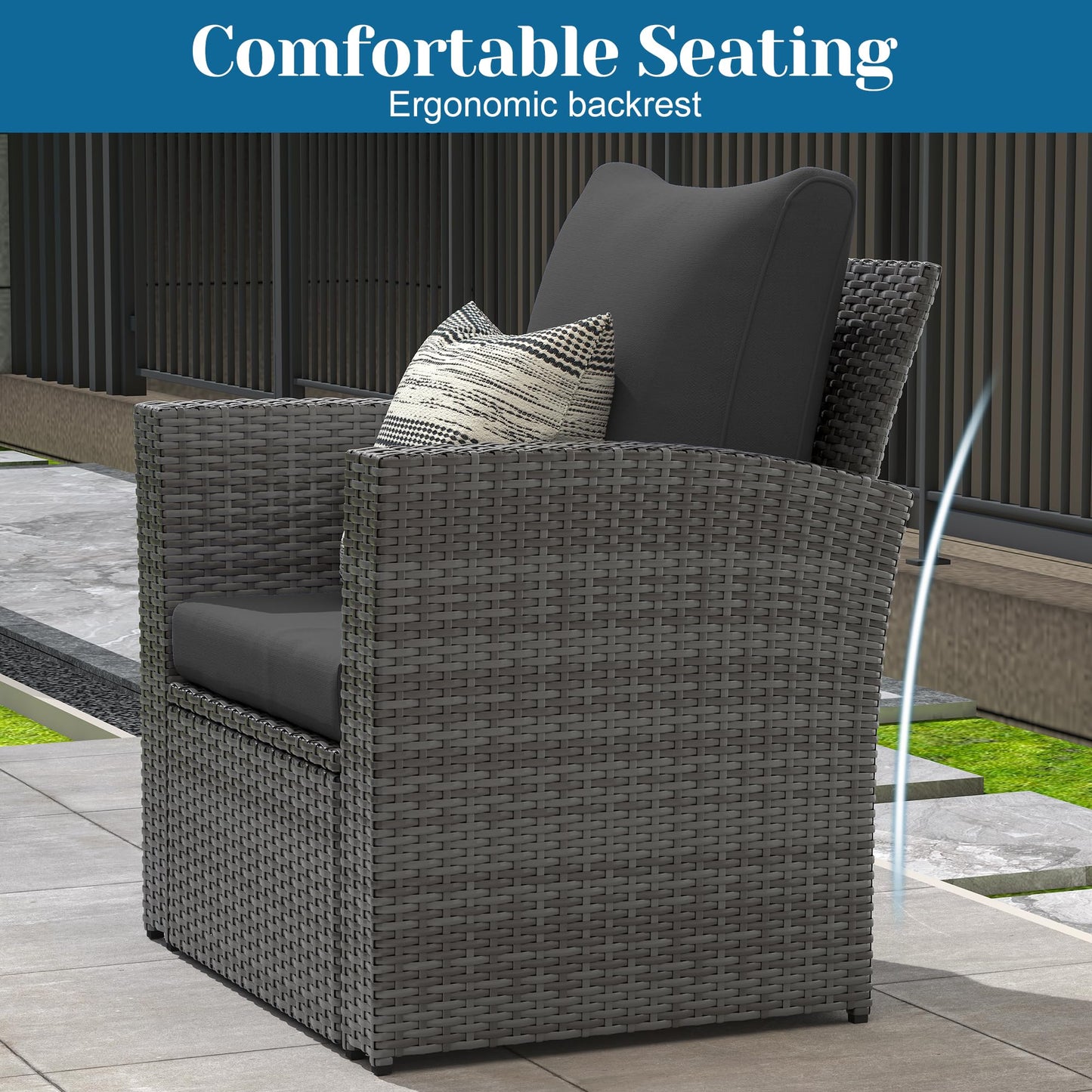 Solaste 4 Piece Outdoor Patio Furniture Set, Outdoor Sectional Sofa with Tempered Glass Coffee Table and Cushions, Wicker Rattan Patio Set for Backyard, Front Porch, Balcony, Black