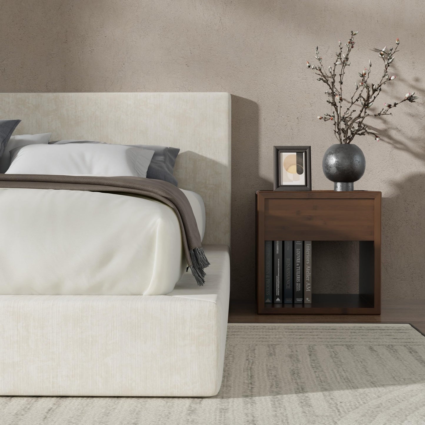RECCI AirFrame Queen Bed Frame with Headboard, Cloud Upholstered Platform Bed Frame, 5 Inch Foam Cushioned, No Box Spring, Easy Assembly(Beige Chenille)