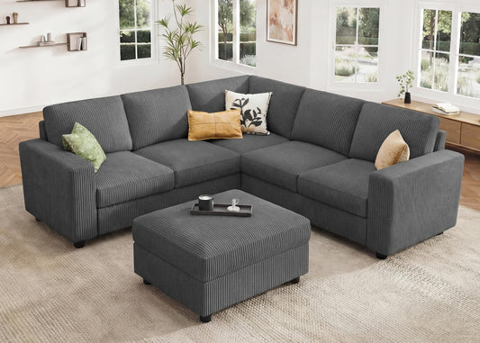 HONBAY Sectional Sofa with Storage 6 Seater L-Shaped Sectional Couches for Living Room, Grey