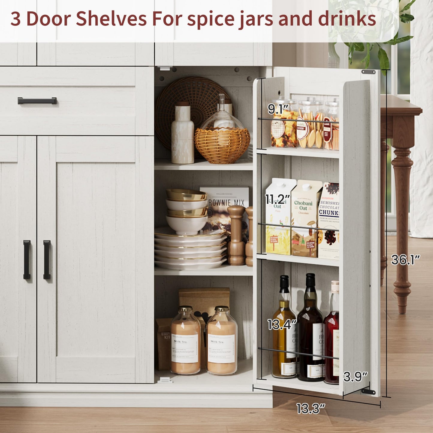 Garvee 70" Tall Kitchen Pantry Storage Cabinet, Modern Kitchen Hutch Cabinet with Doors and Shelves, Freestanding Food Pantry with Large Storage Drawer for Dining Room and Household Organization