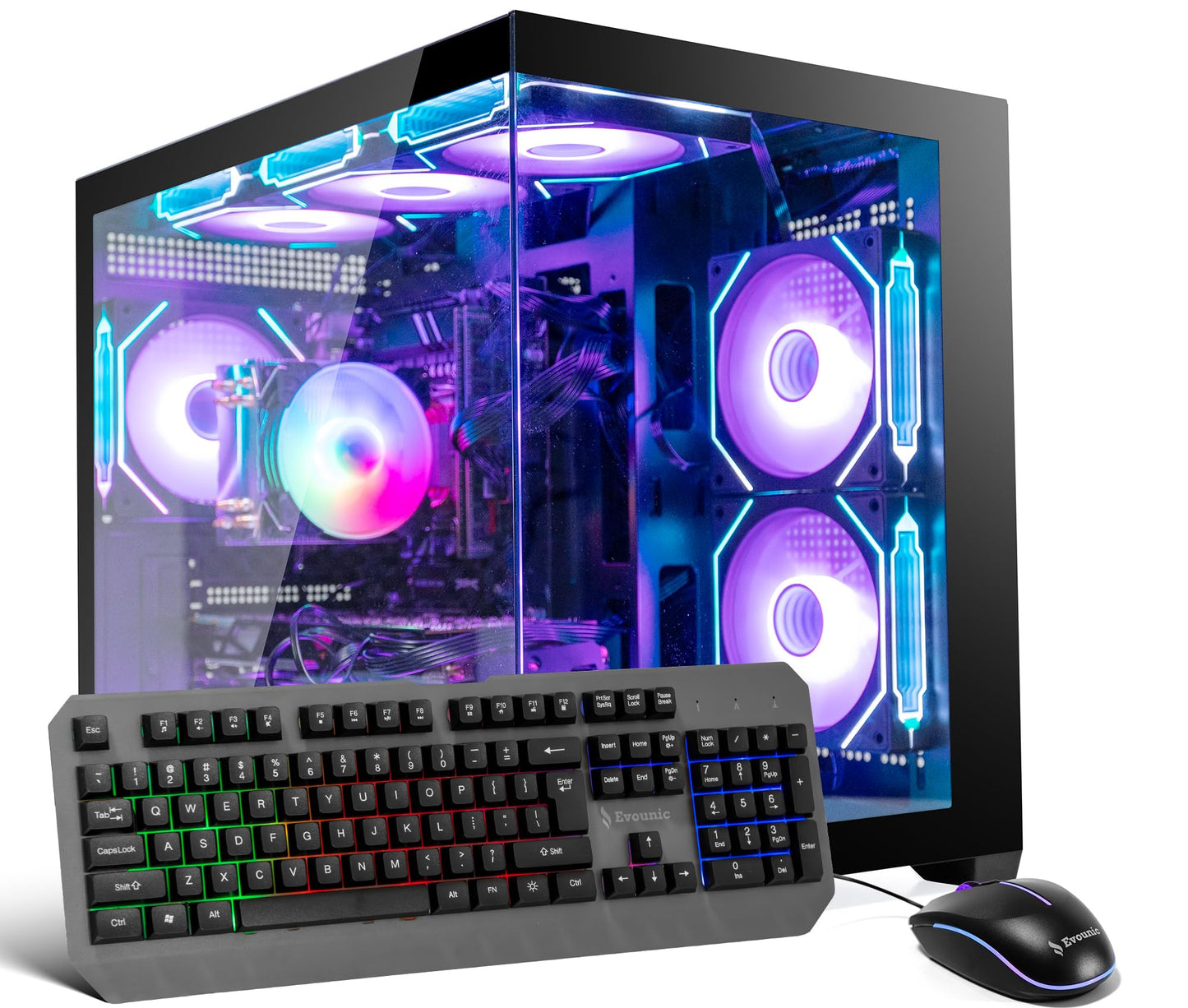 Evounic Professional Workstation Gaming PC – i7 Xeon E5 up to 3.5GHz, GeForce GTX Titan GDDR5, 16GB DDR4 RAM, 512GB M.2 SSD + 1TB HDD, WiFi 6 & BT 5.4, 9× ARGB Fans, 650W PSU, WIN11P