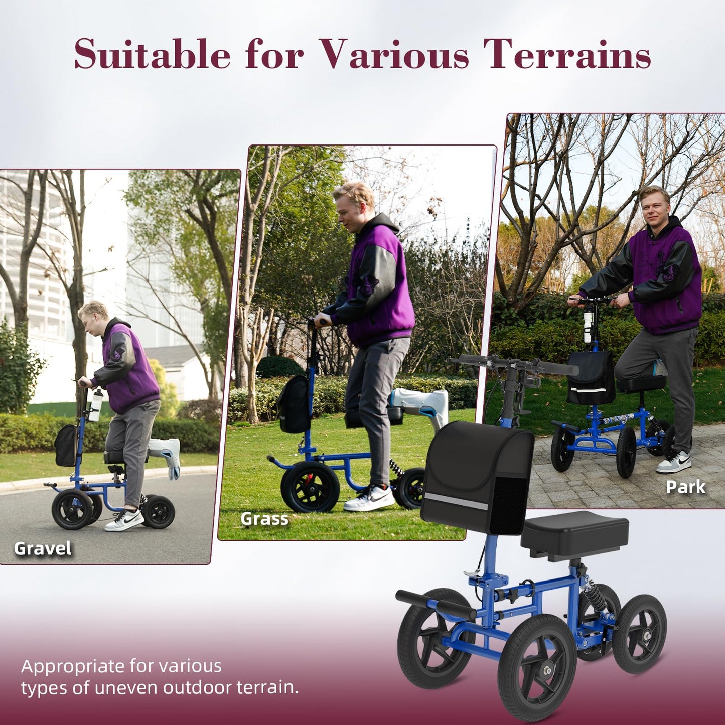 Fvzzin All Terrain Knee Scooter for Adults, Foldable Rolling Knee Scooter with DIY Stickers & Shock Absorber, Steerable Knee Walker for Broken Foot, Ankle Injuries & Surgery, Better Crutch Alternative