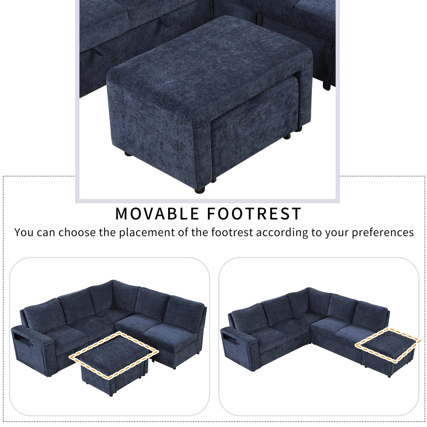 Merax L-Shaped Modular Sectional Sofa with Removable Storage Ottoman, USB Ports and Cup Holder, 6-Seats Upholstered Couch & Armrest, Free Combination Indoor Furniture for Living Room, Apartments, Blue