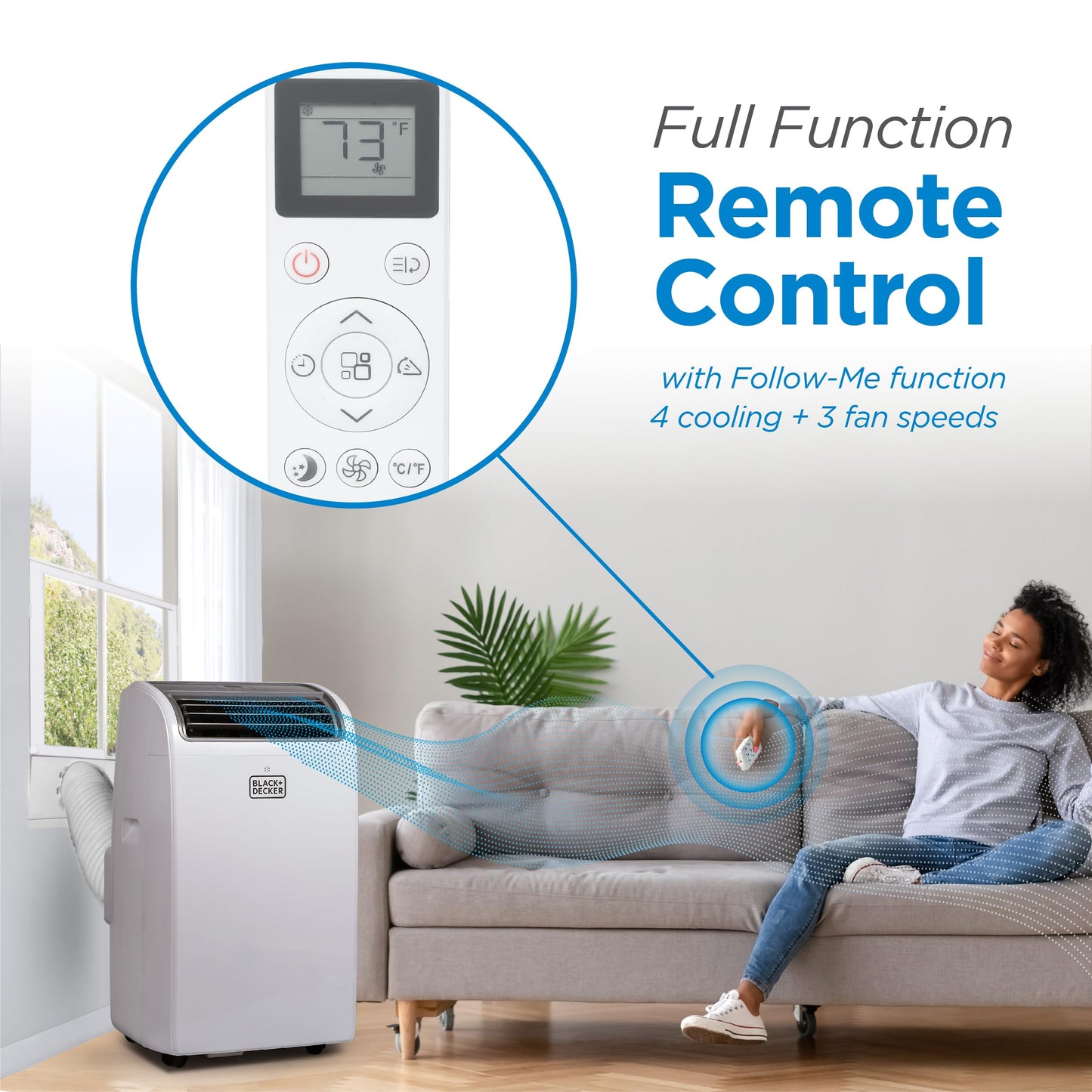 BLACK+DECKER Portable Air Conditioner,14,000 BTU Cooling, 12,000 BTU Heating for Rooms up to 700 Sq. Ft., Smart AC Unit with Follow Me Remote, BPACT14HWT, White